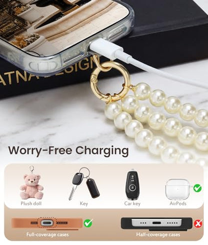 pcgaga Leather Pearl Phone Lanyard for Cellphone Case, Phone Strap Crossbody for Women's Case, Fashion Durable Skin-Friendly - color: Black