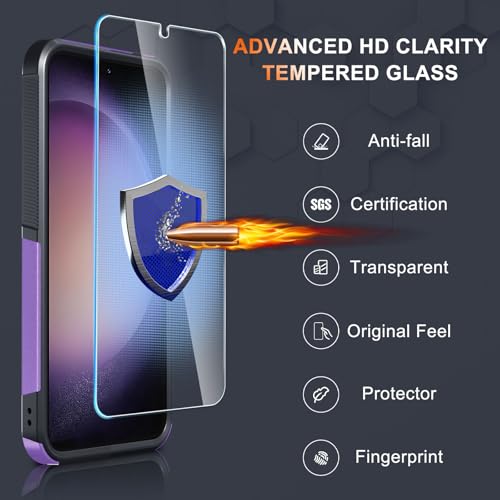 Case for Samsung Galaxy S24 FE, Full Body Heavy Duty Rugged Shockproof Protective Phone Cover with Lanyard Strap, Tempered Glass Screen Protector and Camera Lens Cover, Lavender | Rugged Shockproof Protective Case,with Tempered Glass Screen Protector + Ca