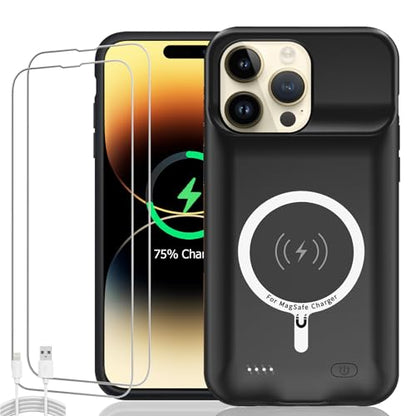 Battery Case for iPhone 14 Pro Max, Upgraded 10800mAh Rechargeable Portable Extended Battery Pack Supported Qi Wireless Charging Case Compatible with iPhone 14 Pro Max (6.7 inch) Charger Cover(Black) - size: iPhone 14 Pro Max (6.7 inch)
