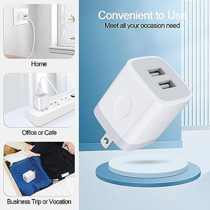 USB Wall Charger,Charging Block,5Pack 2.1A Quick Dual Port Plug Charger Box - color: White