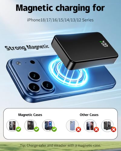 Magnetic Power Bank 26800mAh for Magsafe Portable Charger, Black - color: Black