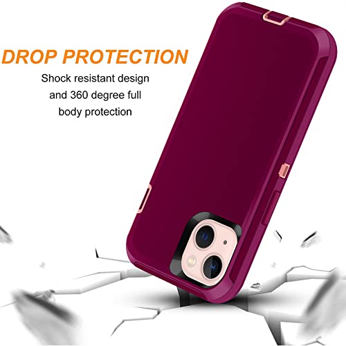 Shockproof Case For iPhone 13 with Tempered Glass Screen Protector 3 Layer Military Grade Drop Protection Heavy Duty Protection Rugged Rubber Phone Case Cover for iPhone 13 6.1 PurplePink - color: PurplePink