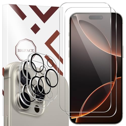 BIGFACE for iPhone 16 Pro Max Screen Protector + Camera Lens Protectors, [2 + 2 Pack] Premium HD Tempered Glass, Anti-Bubble 3D Curved Accuracy Film For iPhone 16 Pro Max(6.9 Inch) - size: iPhone 16 Pro Max(6.9")