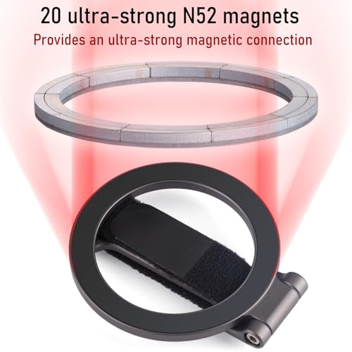 for Magsafe Phone Grip Kickstand – Adjustable Snap Grip Strap | 20 N52 Strong Magnets for iPhone 12/13/14/15/16/17 Pro Max & MagSafe Cases Magnetic Attach | Foldable & Ultra-Portable Design