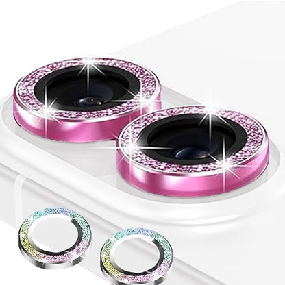4 Pack for iPhone 16/16 Plus Camera Lens Protector, Sparkle Pink and Multicolor Waterproof Protection, Tempered Glass Camera Cover Shield