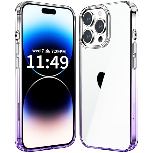 JJGoo Compatiable with iPhone 14 Pro Max Case Clear, Transparent Shockproof Phone Case, Slim Anti-Scratch Hard PC Back Protective Cover Bumper, Gradient Purple - color: Gradient Purple