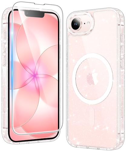 FNTCASE iPhone 17e/16e Case Magnetic Glitter | Sparkle Clear, Anti Yellowing Scratch-Resistant Transparent, Rugged Military Grade Protection Slim Cell Phone Cover - color: Clear Transparent