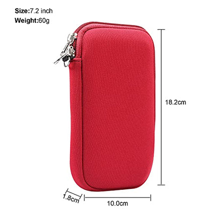 Neoprene Shock Absorbing Proof Pouch Large Cell Phone Sleeve Case Cover w Zipper/Neck Strap for iPhone 14 Plus Samsung Galaxy Note20 Ultra S22 Ultra A13 A03 A23 Moto G Power 2022 LG Stylo 6 (Red)