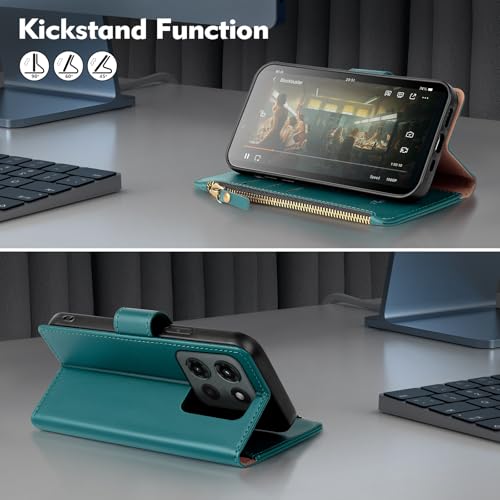Shieldtop Compatible with Motorola Moto G Power 5G 2025 Wallet Case with Card Holder,Women Men RFID Blocking PU Leather Flip Phone Case Protective Cover Wrist Strap Zipper Credit Card Slots,Blue Green - color: Blue Green, size: Moto G Power 5G 2025 - 6.8"