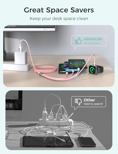 2Pack Multi Charging Cable for Apple Watch Charger 4 in 1 Travel Essentials RV Camping Essentials USB C/L/Micro Compatible with iWatch Series 11-1/iPhone 17/16/15/Android Airplane Gadgets-4FT/Pink - color: Pink, size: 4FT+4FT