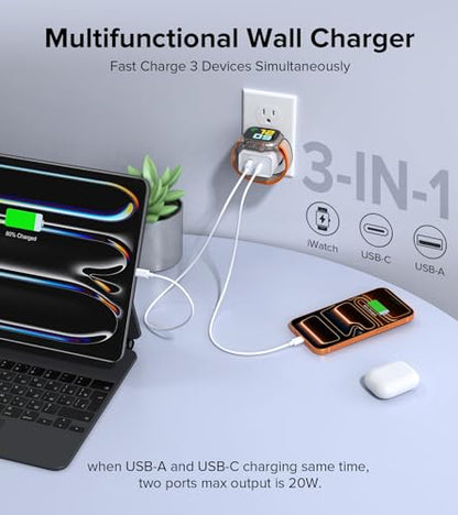 [3 in 1] USB C Charger Block for Apple Watch Charger Magnetic Fast Charging - color: White
