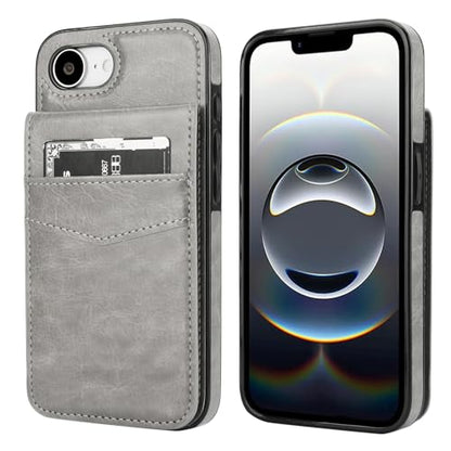 KIHUWEY for iPhone 17e/16e Wallet Case Card Holder Kickstand, Gray | Credit Card Slots, PU Leather, Magnetic Clasp, Flip Heavy Duty Protection Cover for Men and Women - color: Gray