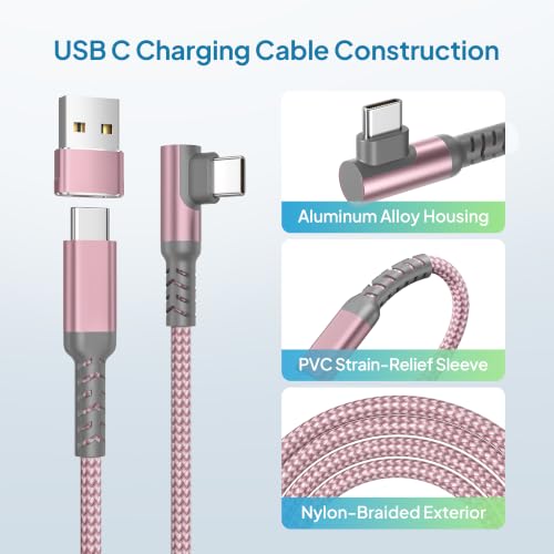 Elebase Right Angle USBC Charger Cable 6.6FT with USB Adapter Pink - color: Angled-Pink, size: 6.6 FT