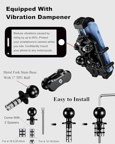BRCOVAN Anti-Theft Motorcycle Fork Stem Phone Mount with Vibration Dampener