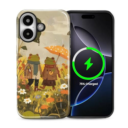 Magnetic for iPhone 16 Case,[Compatible with Magsafe] Dual Layer Protective Heavy Duty Shockproof Rugged Drop Protection Bumper Hybrid Case - Rain Frog and Toad - color: Rain Frog and Toad, size: iPhone 16