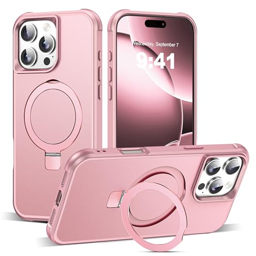 SKYLMW Compatible with iPhone 16 Pro Case with Stand,Rose Gold | iPhone 16 Pro Phone Case 6.3",Magnetic Ring Stand,Compatible with MagSafe,Military-Grade Protection,Great Grip Feeling - color: Rose Gold, size: Iphone 16 Pro