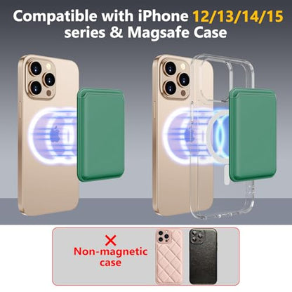 Upgraded MagSafe Wallet, Magnetic Phone Wallet 3 Cards Holder, 23 Magnets, Credit Card RFID Blocking, Slim Leather, Magnetic Wallets for iPhone 17/16/15/14/13/12 Series-Green - color: Green