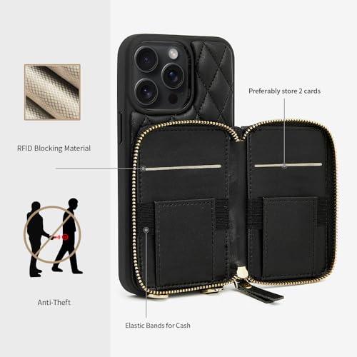 LAMEEKU Compatible with iPhone 13 Pro Wallet Case, Quilted Leather Crossbody with Chain Strap for Women Shockproof Cover 6.1 Inch-Black - color: Black-01, size: iPhone 13 Pro 6.1"