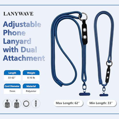 Adjustable Crossbody Phone Lanyard with Hanging Loops - color: Blue