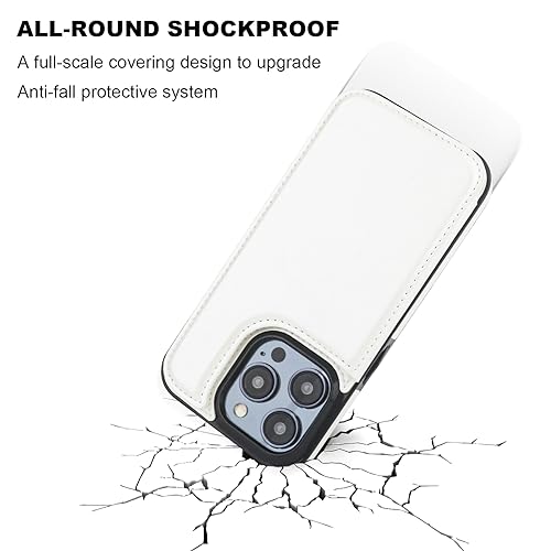 ONETOP for iPhone 15 Pro Wallet Case with Credit Card Holder,White | Kickstand,ID/Cash Holder,Case Wallet with Card Slots,Double Magnetic Clasp,Durable PU Leather Shockproof Cover for Women Men - color: White