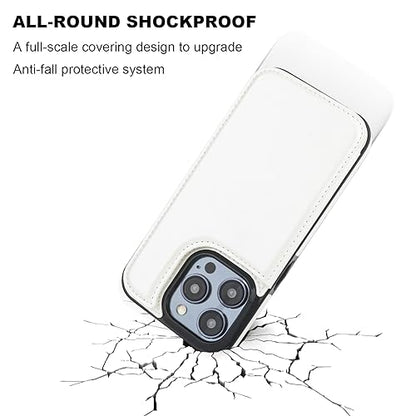 ONETOP for iPhone 15 Pro Wallet Case with Credit Card Holder,White | Kickstand,ID/Cash Holder,Case Wallet with Card Slots,Double Magnetic Clasp,Durable PU Leather Shockproof Cover for Women Men - color: White