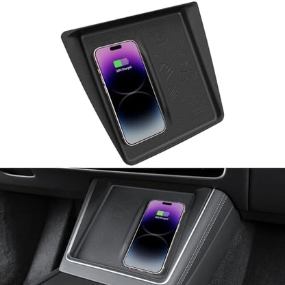 Center Console Wireless Charging Protector for Tesla Model Y Juniper - color: Cool Black (for 2026 Model Y &Model 3 2024-2026)