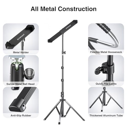 elitehood Diagonal iPad Tripod Stand, 72in Gooseneck Tablet Floor Stand - size: 9–13" · Diagonal Clamp