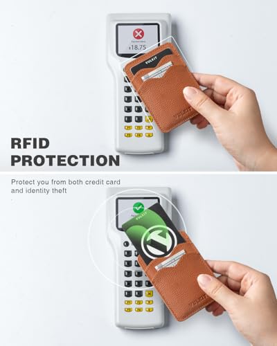 VULKIT Stick on Card Holder Compatible for iphone Leather Cell Phone Wallet Credit Card Case Strong Sticker for Women - color: Genuine Brown
