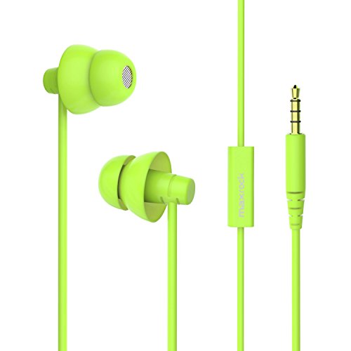 MAXROCK Wired Sleep Earphones Soft Sleep Earbuds Total Silicon Sleeping Headphones with in-line Mic for Cellphones, Mp3, Tablet pocasts 3.5mm, Green