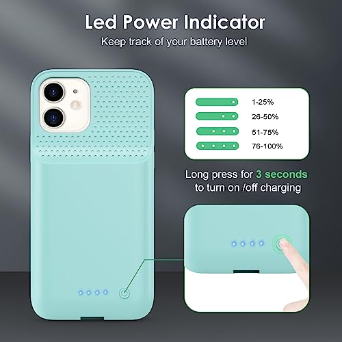 Battery Case for iPhone 12/12 Pro,[2025 Upgraded] 10800mAh Ultra-Slim Portable Extended Charger Case Cover for iPhone 12/12 Pro Charging Case (6.1 Inch)-Green - color: Green
