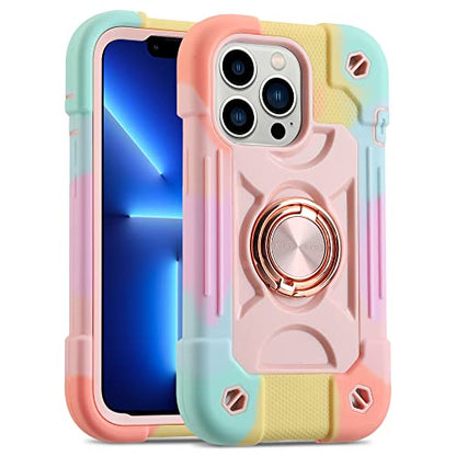 MARKILL Compatible with iPhone 13 Pro Max Case 6.7 Inch with Ring Stand, Heavy-Duty Military Grade Shockproof Phone Kids Cover for iPhone 13 Pro Max - color: Rainbow Pink, size: iPhone 13 Pro Max 6.7"