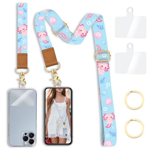 Yonlevres Phone Lanyard Crossbody Strap Wrist Neck Adjustable Women Blue - color: Axolotls