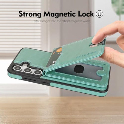 SkyEagle Compatible with Magsafe 2 in 1 Detachable Samsung Galaxy S25 Plus Wallet Case with Card Holder,Women Men Magnetic PU Leather RFID Blocking Flip Folio Kickstand Credit Slots,Blue Green - color: Blue Green, size: Samsung Galaxy S25 Plus - 6.7"