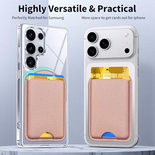 Magnetic Wallet for Samsung Galaxy S26 S25 S24 Series, Fold 8 Ultra with Magsafe Case, for iPhone 17-12 Series, RFID Blocking Leather Magnetic Card Holder | Holds 3 Cards | Rose Gold - color: Rose Gold