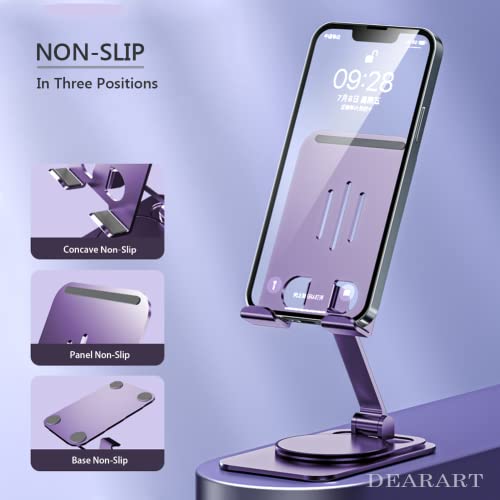 DEARART Cellphone Stand, 360° Adjustable Phone Stand for Desk, Purple Foldable Phone Holder Fully Carried Easily, Compatible for iPhone, Pad, Tablet etc. - color: Purple