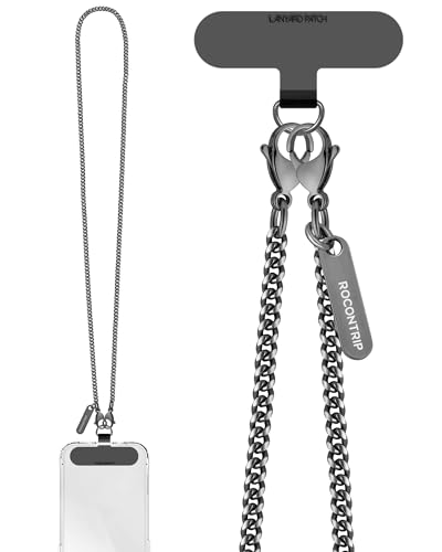 ROCONTRIP Metal Phone Chain Set Including Crossbody Phone Lanyard and Wrist Strap with 2*Tether Tabs Detachable iPhone Chain Strap Non-rust,Unbreak iPhone Wristlet Strap for Women Travel Essentials - color: Black, size: Long