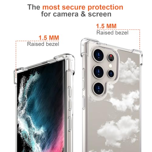 Hungo Galaxy S24 Ultra Plus Case for Women Floral Flower Clear Design Cute,Girly Girls Flower Case Compatible with Samsung Galaxy S24 Ultra Plus Clouds Sky - color: Clouds