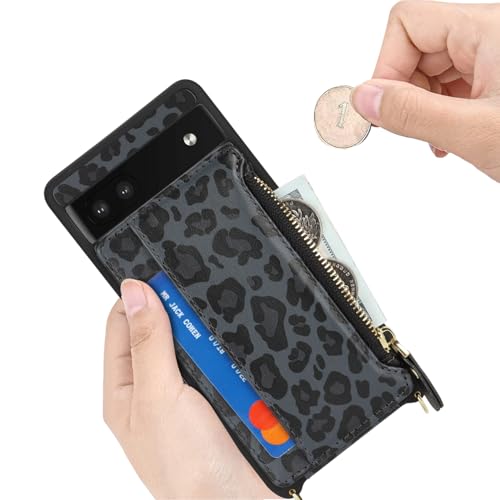Cavor Compatible with Google Pixel 6a Case Wallet, Leopard Black - color: Leopard Black, size: Google Pixel 6a
