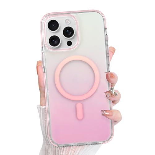 Bonoma for iPhone 15 Pro Max Case Iridescent Crystal Clear Back -Pink | Magnetic Support for MagSafe Cute Gradient Slim Shockproof Case, High-Duty Protection for Phone Cover - color: Pink Gradient, size: iPhone 15 Pro Max