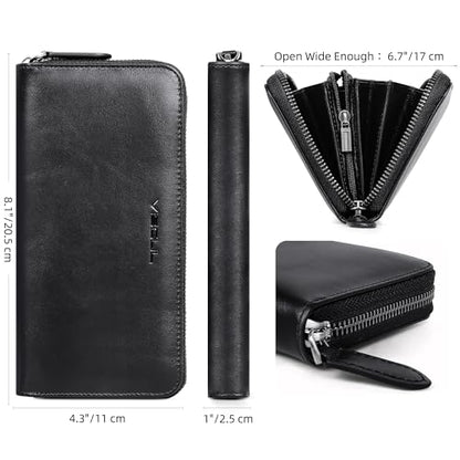 VISOUL Leather Long Zipper Pouch Wallet for Men and Women with RFID Blocking, Large Clutch Cash Long Wallet with Zipper (Black) - color: Black