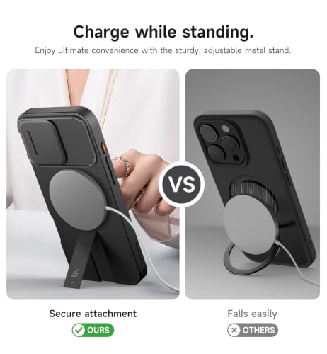 SURITCH for iPhone 16 Pro Max Case with Magnetic Camera Slide Cover and Adjustable Kickstand, Compatible with MagSafe, Shockproof Bumper Case Slim Protective Cover 6.9 Inch, Black - color: Black, size: IPhone 16 Pro Max-6.9"