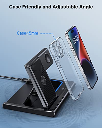 EXW [2024 Upgraded] Charging Station, Charging Station for Apple Devices, Wireless Charger for iPhone 16 15 14 13 12 11 Pro Max XR XS 8, Apple Watch and AirPods(Adapter Not Included)(Rock Black)