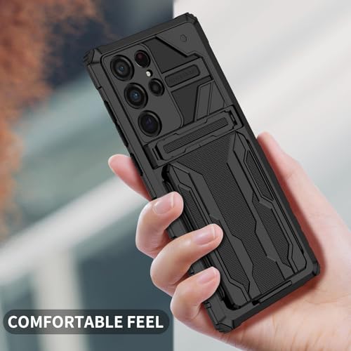 for Samsung Galaxy S22 Ultra Wallet Case with Card Holder, Black | Detachable Card Holder, Built-in Kickstand, with Screen Protectors - Soft 2 Pack, Military Grade, Full Body Shockproof - size: for Galaxy S22 Ultra - 6.8''