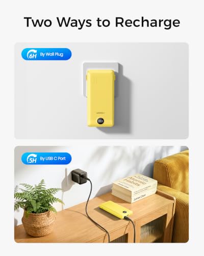 VEGER Portable Charger for iPhone, Power Bank Built in Cables and Wall Plug - color: Yellow