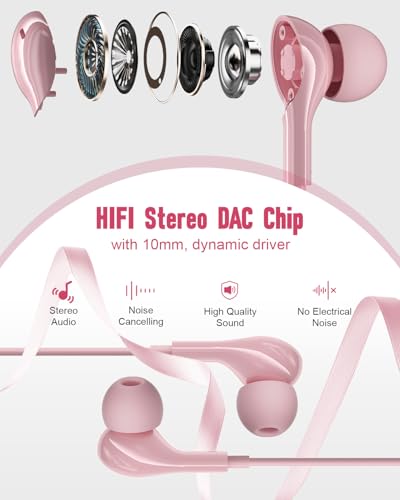 USB C Headphones Wired for iPhone17 16 Pro Max 15 Plus iPad Pro Air Pink - color: Pink