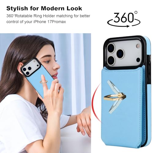 Folosu for iPhone 17 Pro Max Case Wallet, Finger Ring Holder Cover 6.9"Blue - color: Blue