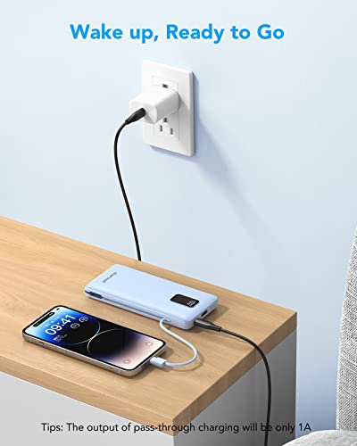 charmast Portable Charger Power Bank Built in Cables,10000mAh Battery Pack | with AC Wall Plug,LED Display & 5 Outputs,Travel Camping Essentials Slim External Phone Charger for iPhone,Samsung,Android - color: Skyblue