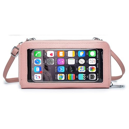 Cell Phone Purse for Women Touch Screen Crossbody Wallet Genuine Leather Mini Bag with Phone Holder Pocket - color: Pink