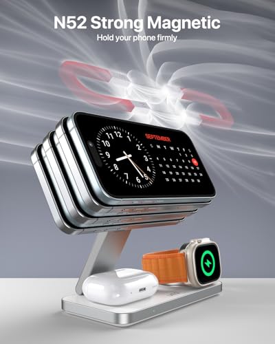 UEQ 3-in-1 Charging Station for Apple Devices,QI2.2 25W Ultra-Fast Magnetic Wireless Charger Stand,Compatible with MagSafe,Foldable Travel Charger for iPhone Air/17/16/15/14/13/12,Apple Watch,AirPods - color: White