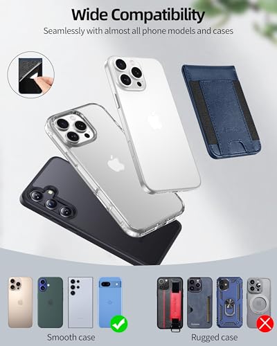 Phone Wallet Stick On with Stand, Adhesive Phone Card Holder, 8-Card Holder - color: Midnight Blue